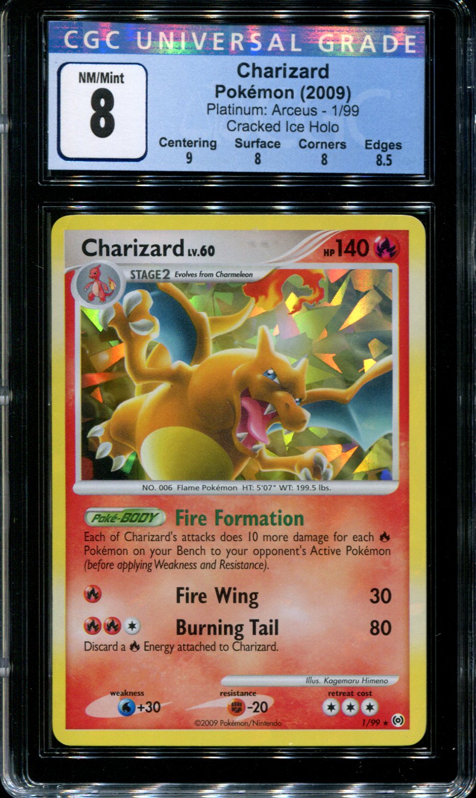 charizard pokemon card 2009 Charizard - 1/99 - CGC 8 - Cracked Ice Holo - Platinum Arceus