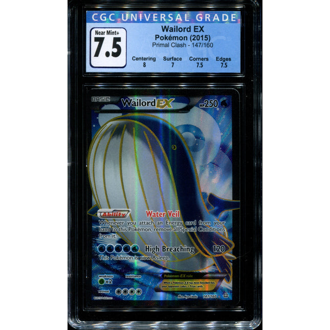 Wailord EX - 147/160 - CGC 7.5 Near Mint+ - Primal Clash - 02051