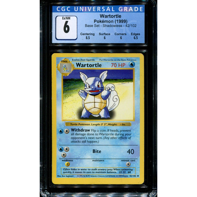 Wartortle - 42/102 - CGC 6 - Shadowless - Base Set - Pokemon - 36199
