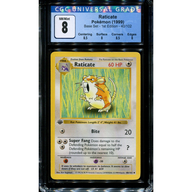 Raticate - 40/102 - CGC 8 - 1st Edition - Base Set - Pokemon - 38144