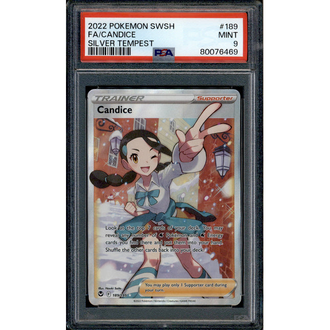 Candice - 189/195 - PSA 9 - Full Art - Silver Tempest - Pokemon - 76469