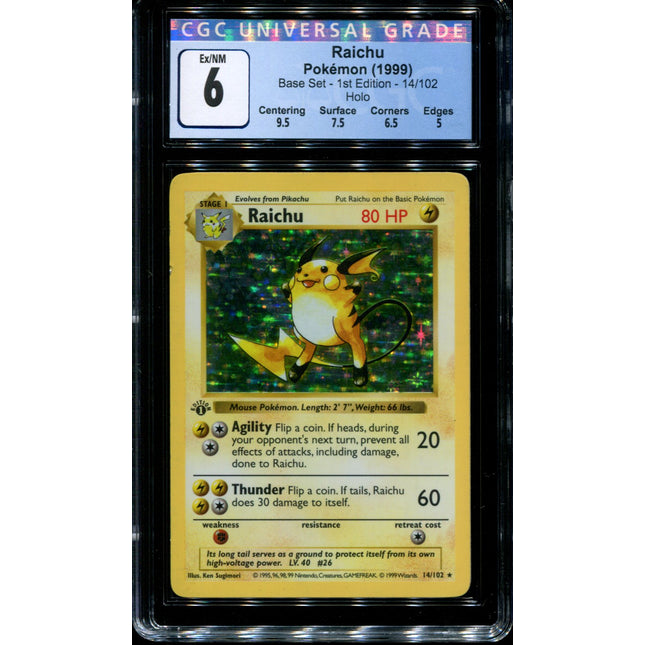 Raichu - 14/102 - CGC 6 Ex/NM - Pokemon - 1st Edition Shadowless Base Set - 26033