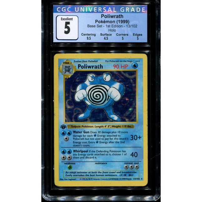 Poliwrath - 1st Edition - 13/102 - CGC 5 Excellent - Base Set - Shadowless - Pokemon - 68020