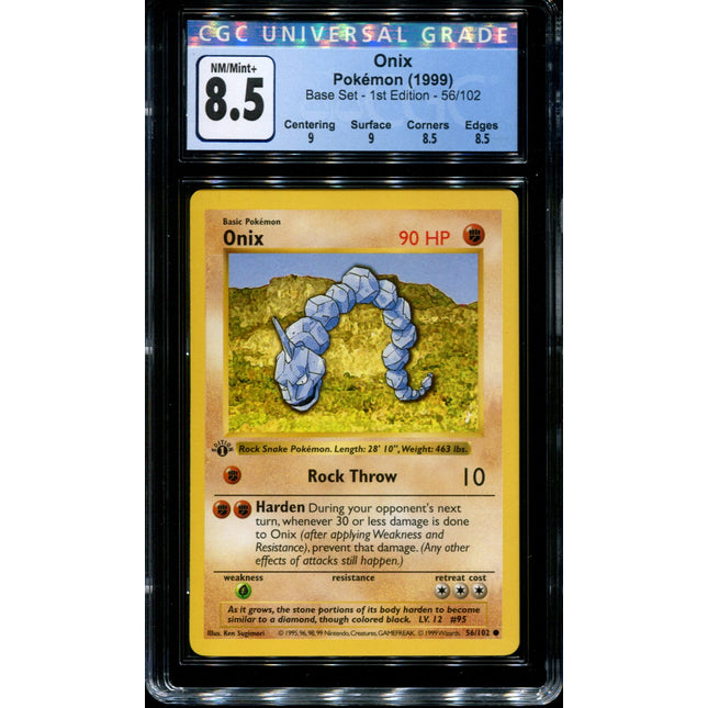Onix - 1st Edition - 56/102 - CGC 8.5 - Base Set - Pokemon - 65075