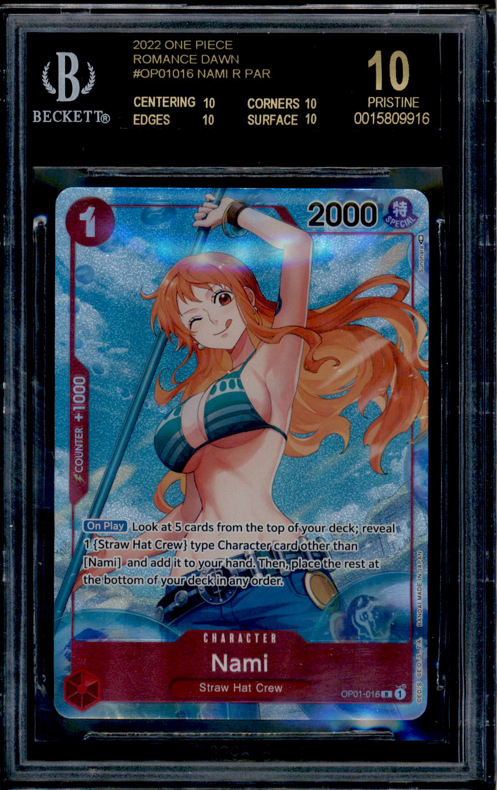Nami - OP01-016 - BGS 10 Black Label - Alt Art - Romance Dawn - One Pi Squeaks Game World Nami - OP01-016 - BGS 10 Black Label - Alt Art - Romance Dawn - One Pi Squeaks Game World
