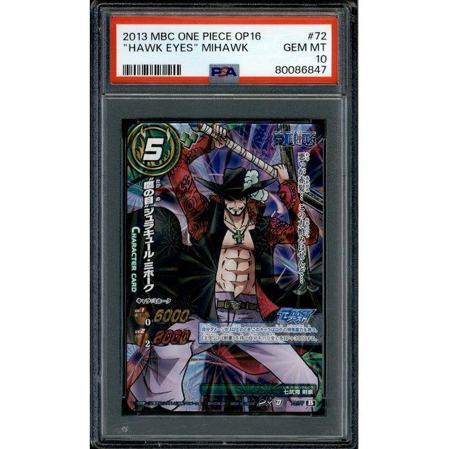 Dracule Mihawk - 72/77 - PSA 10 - B Rare - Miracle Battle Carddass - One Piece - 86847