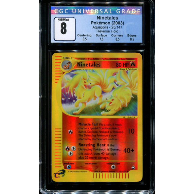 Ninetales - 25/147 - CGC 8 - Reverse Holo - Aquapolis - 36611