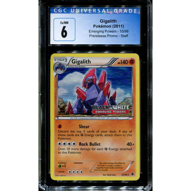 Gigalith - 53/98 - CGC 6 - Emerging Powers - Prerelease Staff - Pokemon - 94032