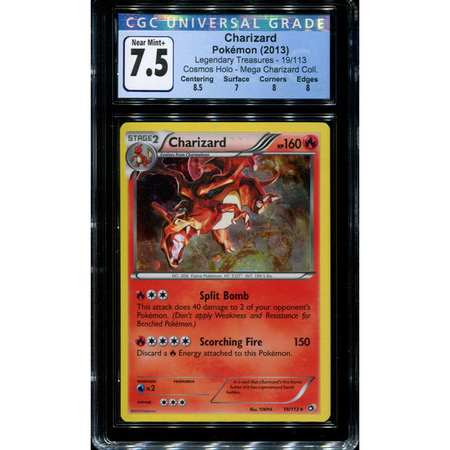 Charizard - 19/113 - CGC 7.5 - Cosmos Holo - Legendary Treasures - 367 Squeaks Game World Charizard - 19/113 - CGC 7.5 - Cosmos Holo - Legendary Treasures - 367 Squeaks Game World
