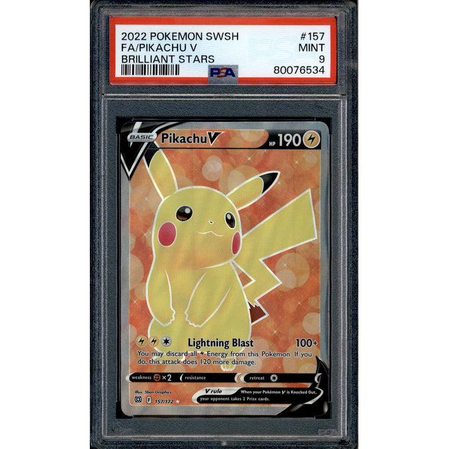 Pikachu V - 157/172 - PSA 9 - Full Art - Brilliant Stars - Pokemon - 76534