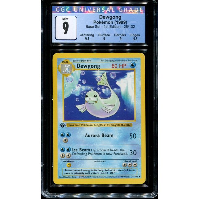 Dewgong - 25/102 - CGC 9 Mint - Pokemon - 1st Edition Shadowless Base Set - 10019
