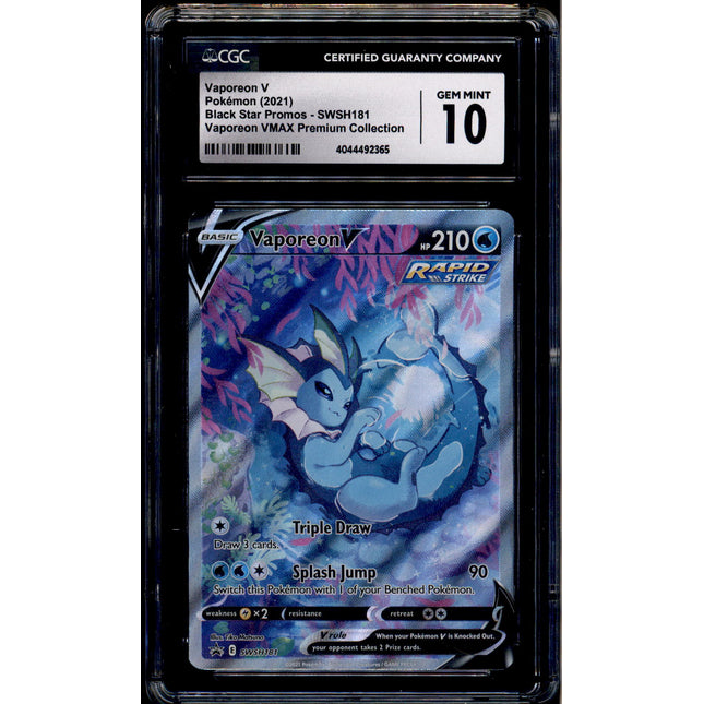 Vaporeon V - SWSH181 - CGC 10 - Alt Art - Promo - Pokemon - 92365