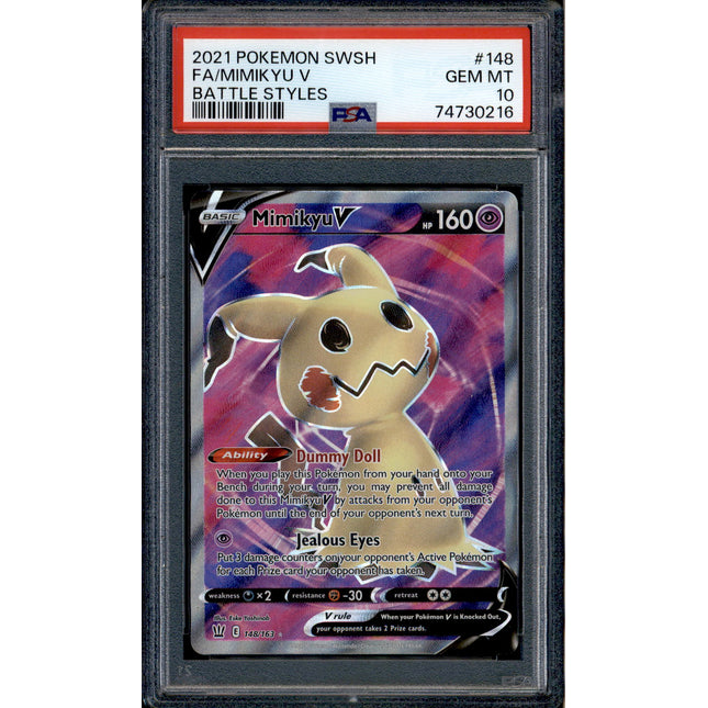 Mimikyu V - 148/163 - PSA 10 - Full Art - Battle Styles - Pokemon - 30216