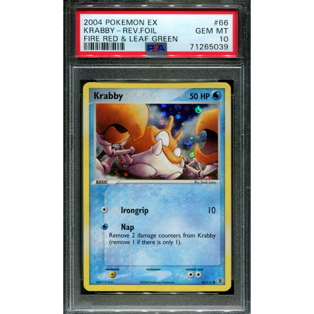 Krabby - 66/112 - PSA 10 - Reverse Holo - FRLG - Pokemon - 65039