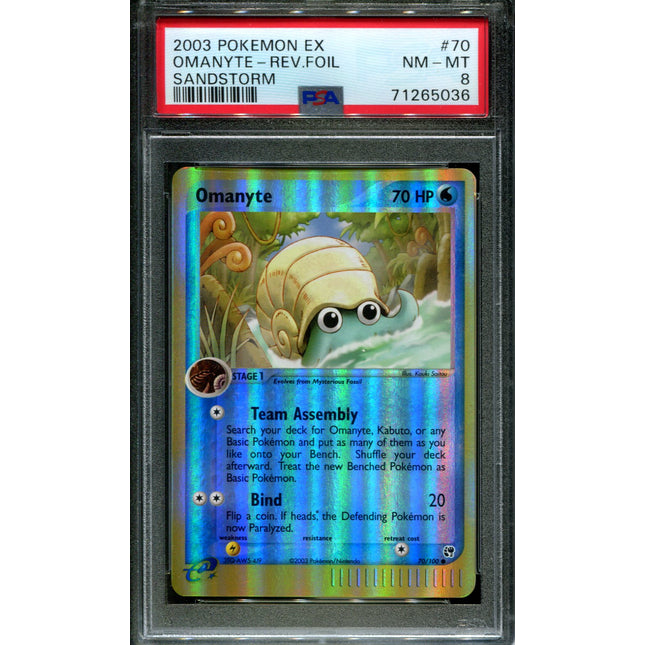 Omanyte - 70/100 - PSA 8 - Reverse Holo - Sandstorm - Pokemon - 65036