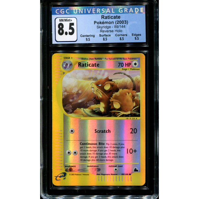 Raticate - 89/144 - CGC 8.5 - Reverse Holo - Skyridge - 36587