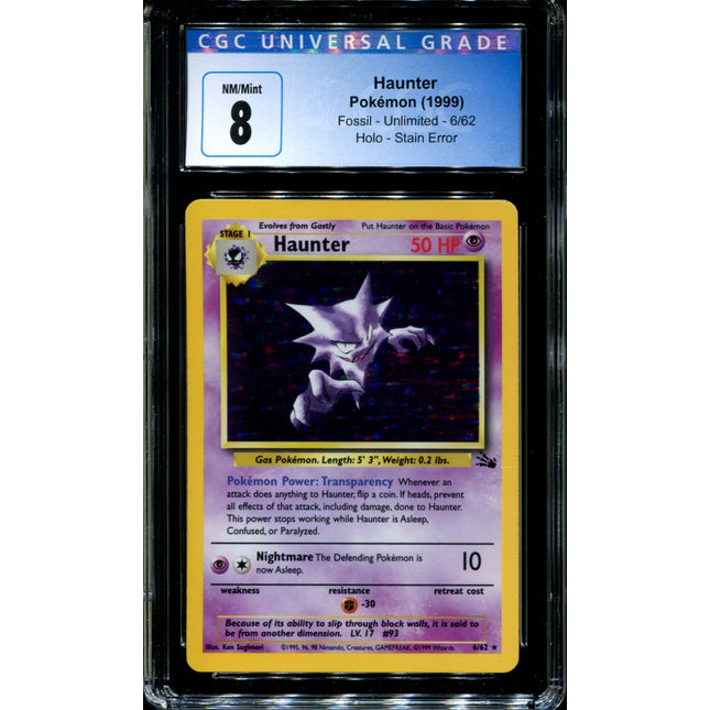 Haunter - 6/62 - CGC 8 - Fossil - Unlimited - Holo Stain Error - Pokemon - 92046