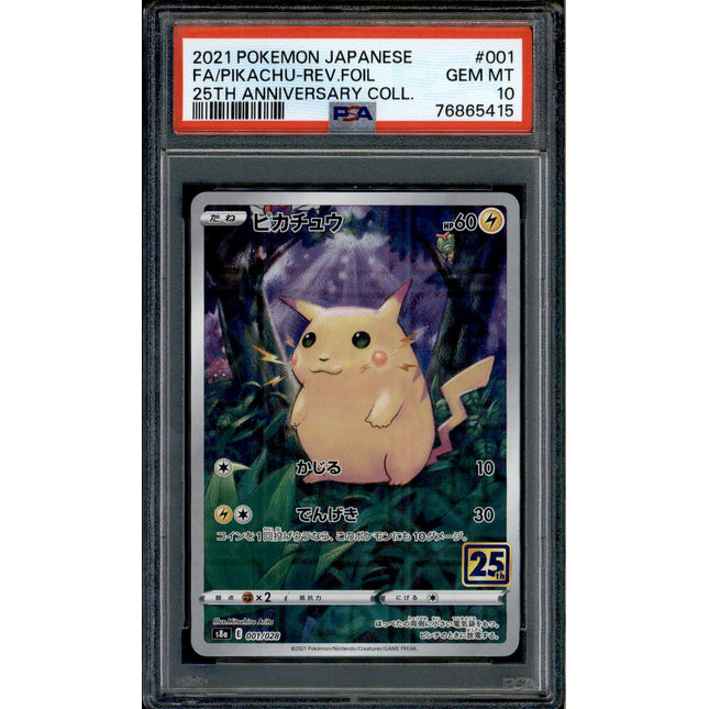 Pikachu - 001/028 - PSA 10 - Reverse Foil - 25th Anniversary - Pokemon - 65415