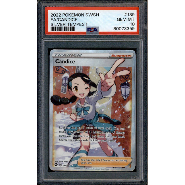 Candice - 189/195 - PSA 10 - Full Art - Silver Tempest - Pokemon - 73359