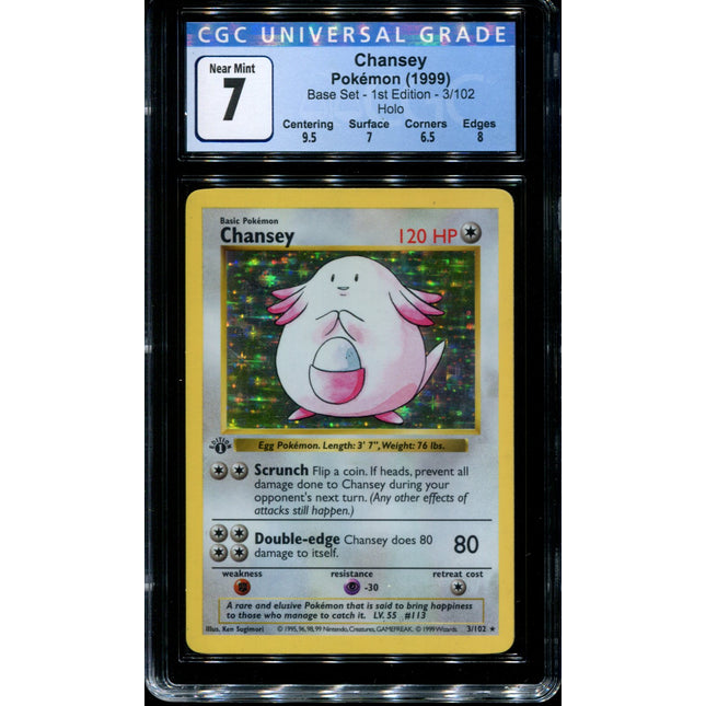 Chansey - 3/102 - CGC 7 Near Mint - Pokemon - 1st Edition Shadowless Base Set - 26026