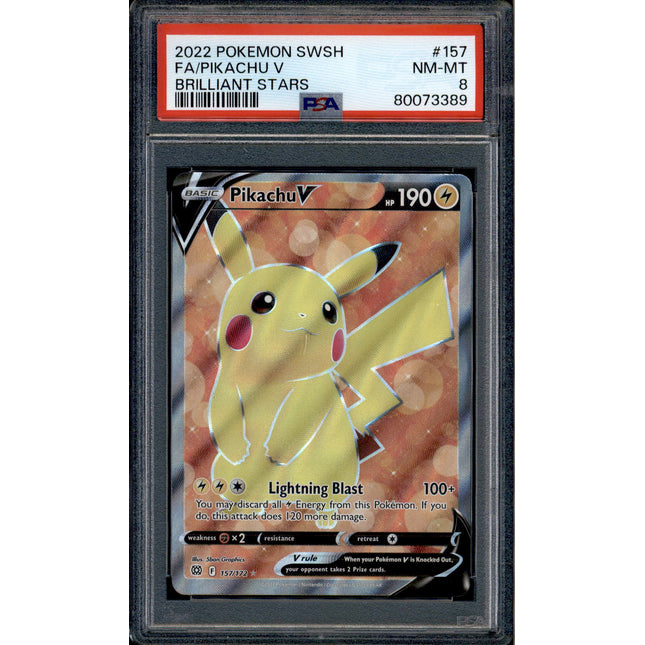 Pikachu V - 157/172 - PSA 8 - Full Art - Brilliant Stars - Pokemon - 73389