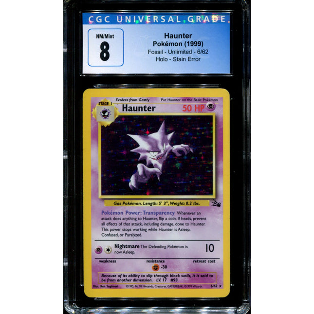Haunter - 6/62 - CGC 8 - Fossil - Holo Stain Error - Pokemon - 5027