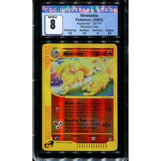 Ninetales - 25/147 - CGC 8 - Reverse Holo - Aquapolis - 36610