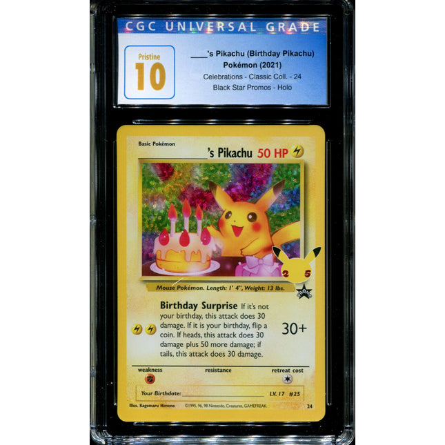 Birthday Pikachu - 24 - CGC 10 - Celebrations - Black Star Promo - Pokemon - 91008