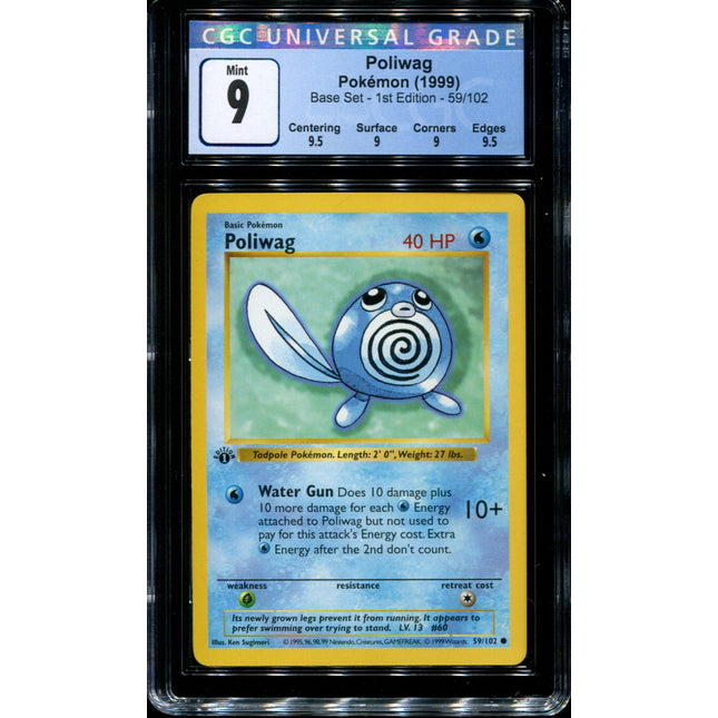 Poliwag - 1st Edition - 59/102 - CGC 9 - Base Set - Pokemon - 65044