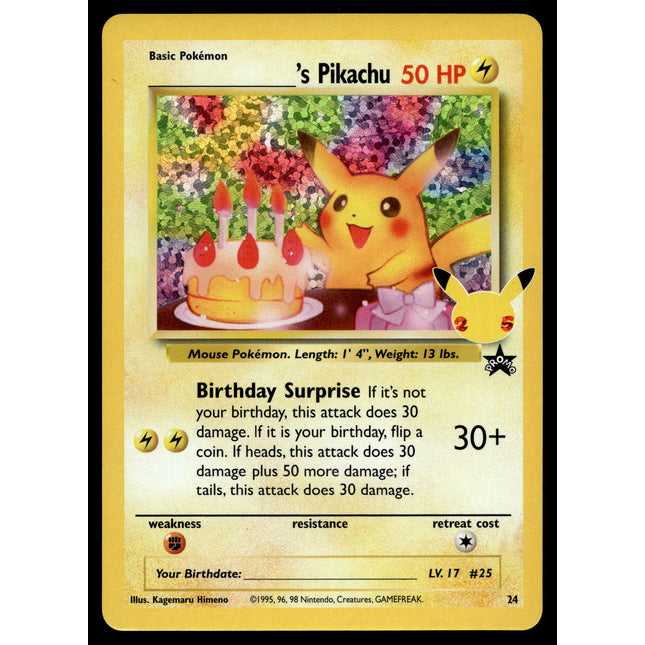 Birthday Pikachu - 24 - NM - Promo - Celebrations - Pokemon - A7-82