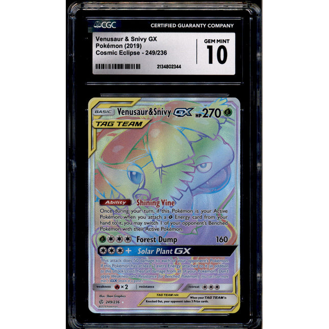 Venusaur & Snivy GX - 249/236 - CGC 10 - Hyper Rare - Cosmic Eclipse - Pokemon - 02344