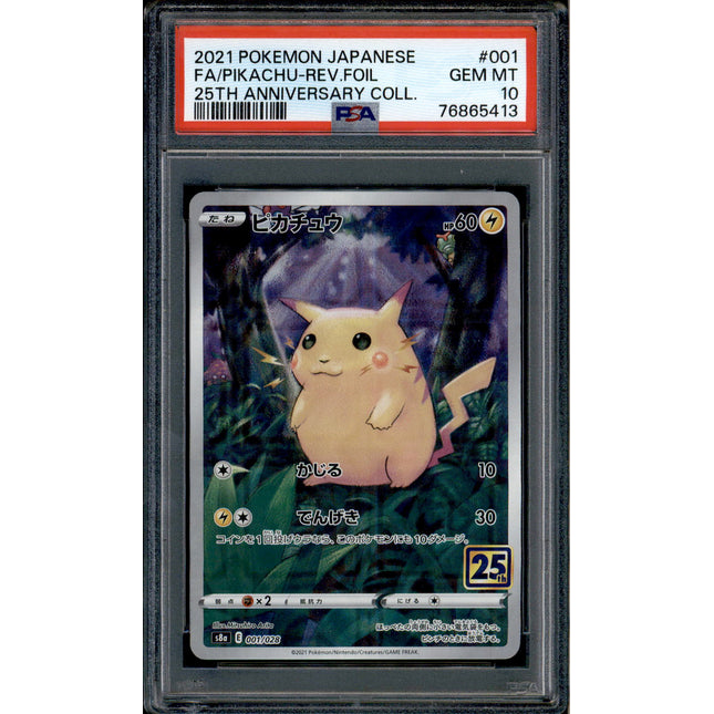 Pikachu - 001/028 - PSA 10 - Reverse Foil - 25th Anniversary - Pokemon - 65413