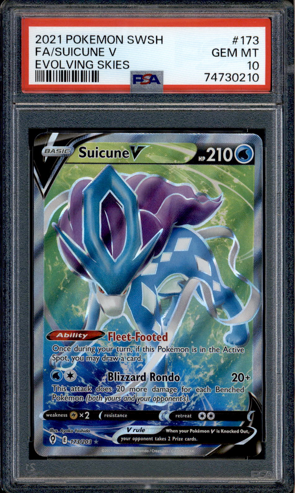 Suicune V - 173/203 - PSA 10 - Full Art - Evolving Skies - Pokemon - 3 Squeaks Game World Suicune V - 173/203 - PSA 10 - Full Art - Evolving Skies - Pokemon - 3 Squeaks Game World