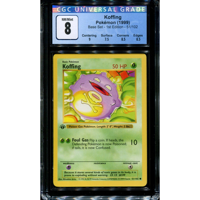 Koffing - 51/102 - CGC 8 - 1st Edition - Base Set - Pokemon - 38127