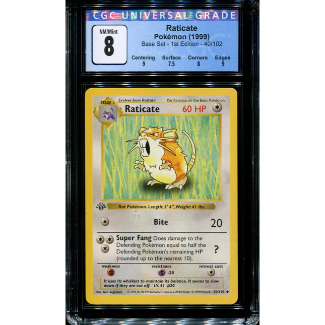 Raticate - 40/102 - CGC 8 - 1st Edition - Base Set - Pokemon - 38143