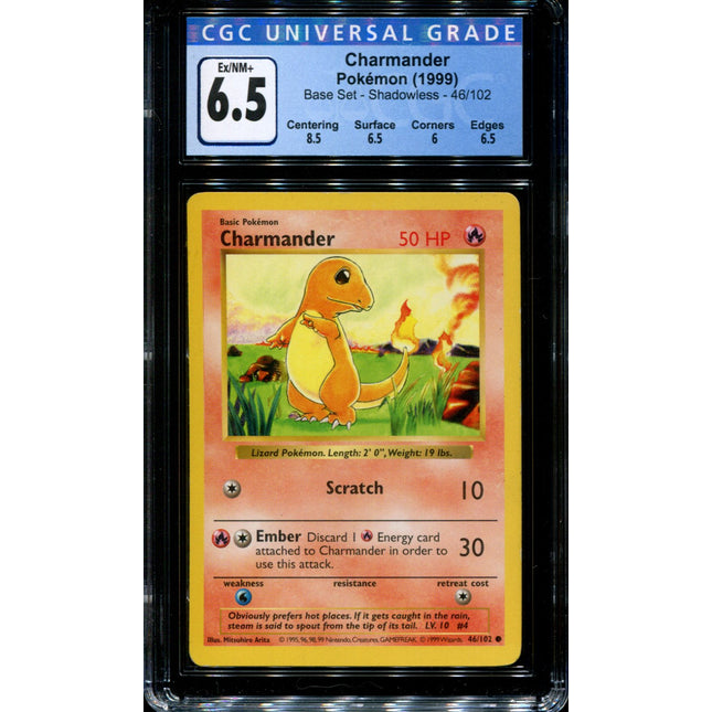 Charmander - 46/102 - CGC 6.5 - Shadowless - Base Set - Pokemon - 36160