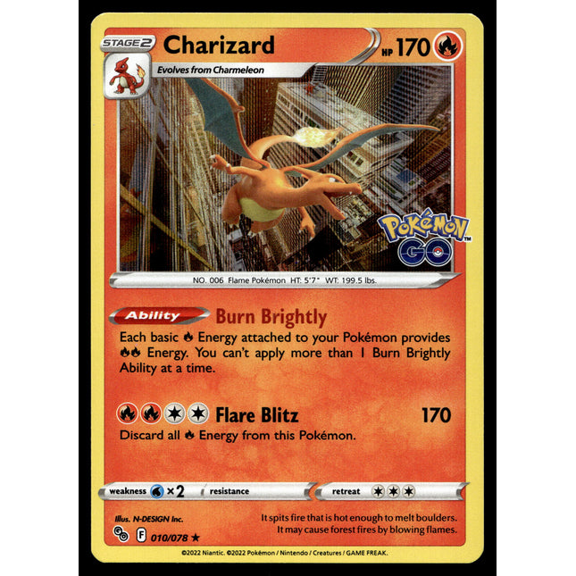 Charizard - 010/078 - NM - Holo - Pokemon Go - Pokemon - A9-24