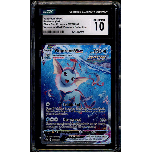 Vaporeon Vmax - SWSH182 - CGC 10 - Alt Art - Promo - Pokemon - 92400