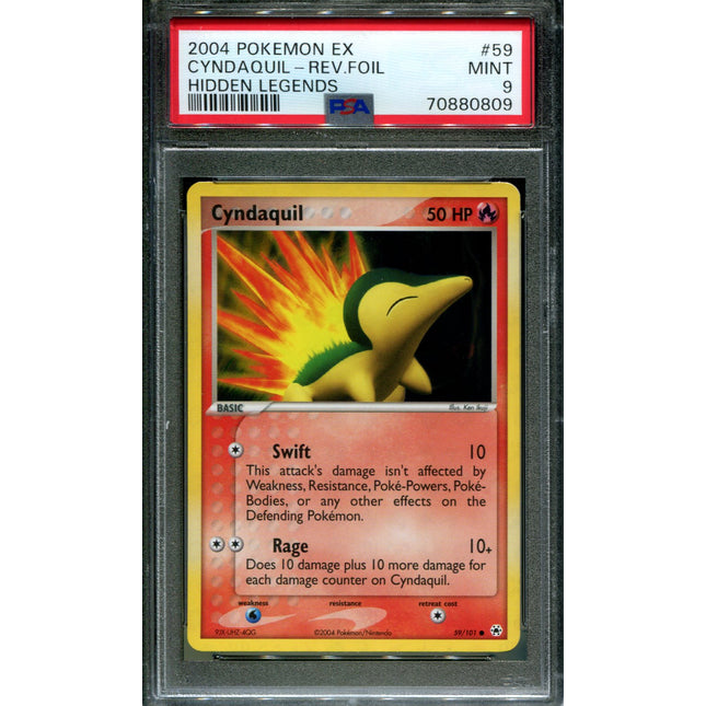 Cyndaquil - 59/101 - PSA 9 - Reverse Holo - Hidden Legends - Pokemon - 80809