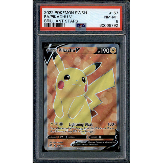 Pikachu V - 157/172 - PSA 8 - Full Art - Brilliant Stars - Pokemon - 68792