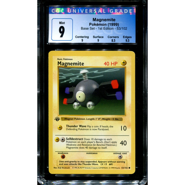 Magnemite - 53/102 - CGC 9 - 1st Edition Shadowless - Base Set - Pokemon - 82011