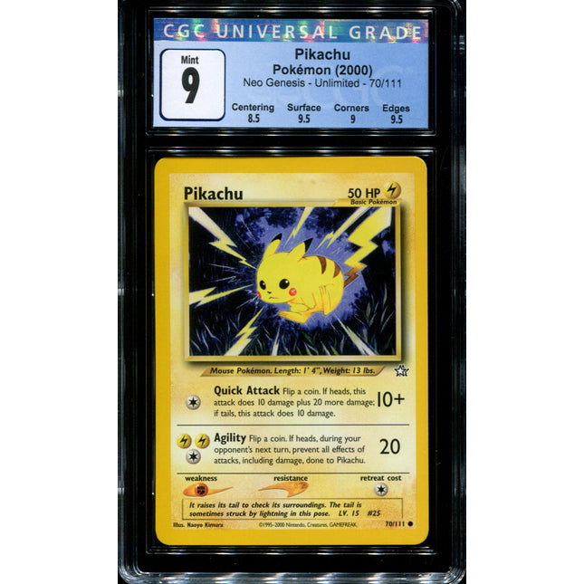 Pikachu - 70/111 - CGC 9 Mint - Unlimited - Neo Genesis - 36431
