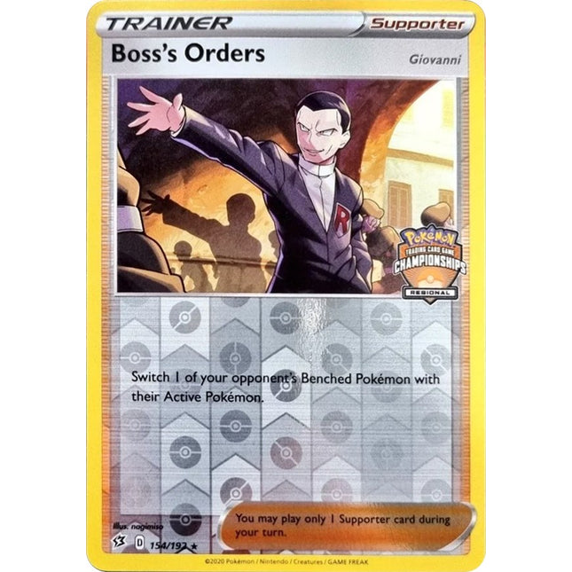 Boss's Orders (154/192) (Giovanni) (Regional Championship Promo) [Sword & Shield: Rebel Clash]
