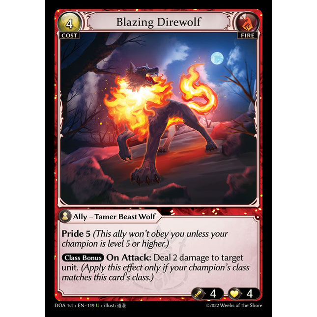 Blazing Direwolf - DOA 1st EN-119 - Uncommon - Near Mint - Non-Foil - Grand Archive TCG