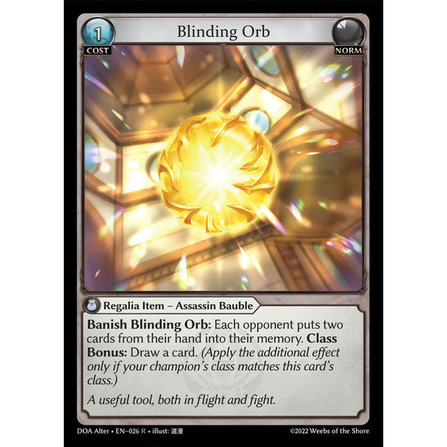 Blinding Orb - DOA Alter EN-026 - x1 - Rare - Near Mint - Non-Foil - Grand Archive TCG