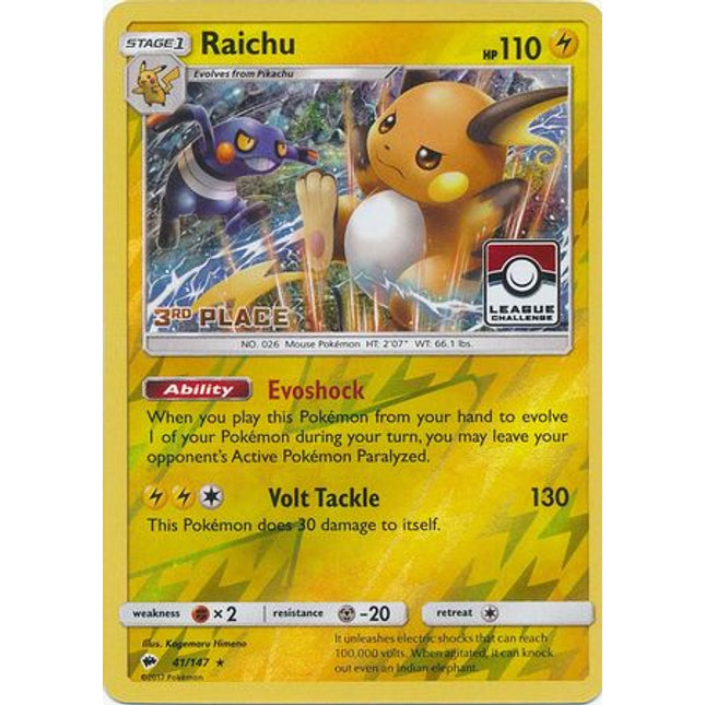 Raichu (41/147) (League Promo 3rd Place) [Sun & Moon: Burning Shadows]