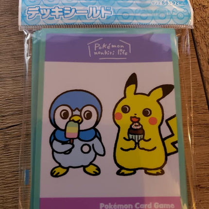 Piplup & Pikachu Share a Treat - Pokemon Nonbiri Life - Pokemon Center - Set of 64 Sleeves