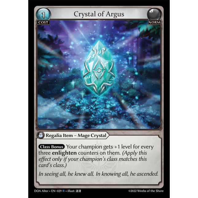 Crystal of Argus - DOA Alter EN-029 - x1 - Rare - Near Mint - Non-Foil - Grand Archive TCG