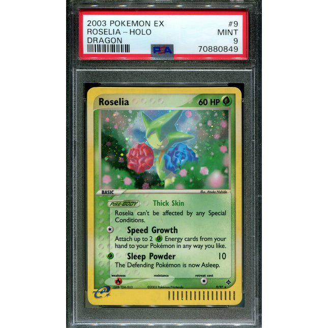 Roselia - 9/97 - PSA 9 - Holo - Dragon - Pokemon - 80849