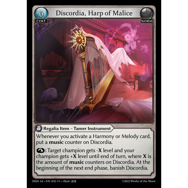 Discordia, Harp of Malice - DOA 1st EN-032 - Super Rare - Near Mint - Non-Foil - Grand Archive TCG